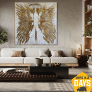 Abstract Golden Wings Paintings On Canvas, Modern Textured Artwork, Contemporary Oil Painting is a Perfect Decor for Office And Home | GOLDEN WINGS 46"x46"