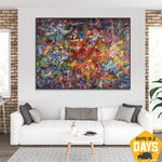Abstract Orange Paintings On Canvas, Original Expressionist Colorul Art, Handmade Textured Painting for Living Room Wall Decor | CONFLAGRATION 36"x54"