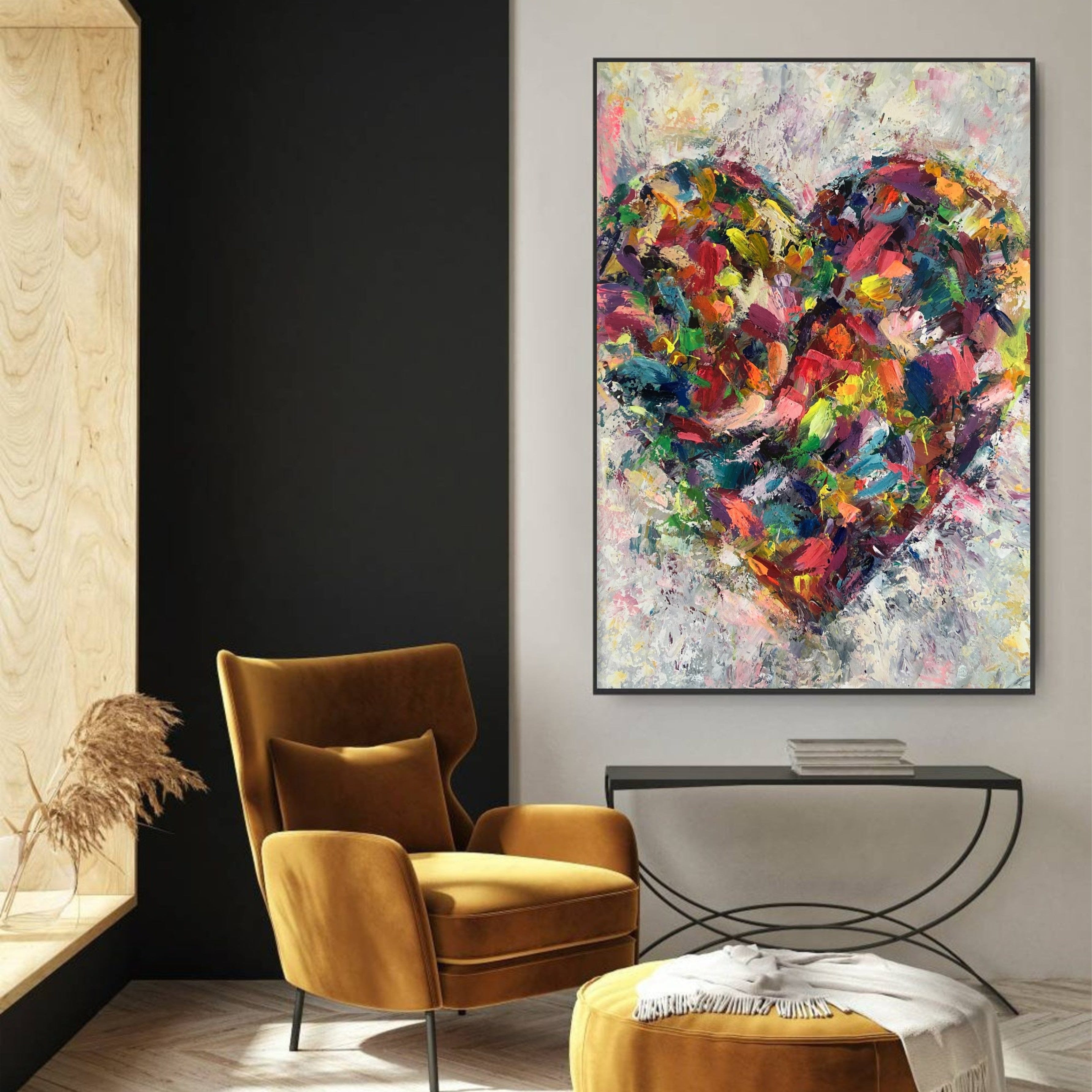 Large Abstract Paintings On Canvas Heart Painting Romantic Wall Art Colorful Wall Art Gift For Couple Modern Wall Art For Living Room Framed | LOVE EXPRESSION - Trend Gallery Art | Original Abstract Paintings