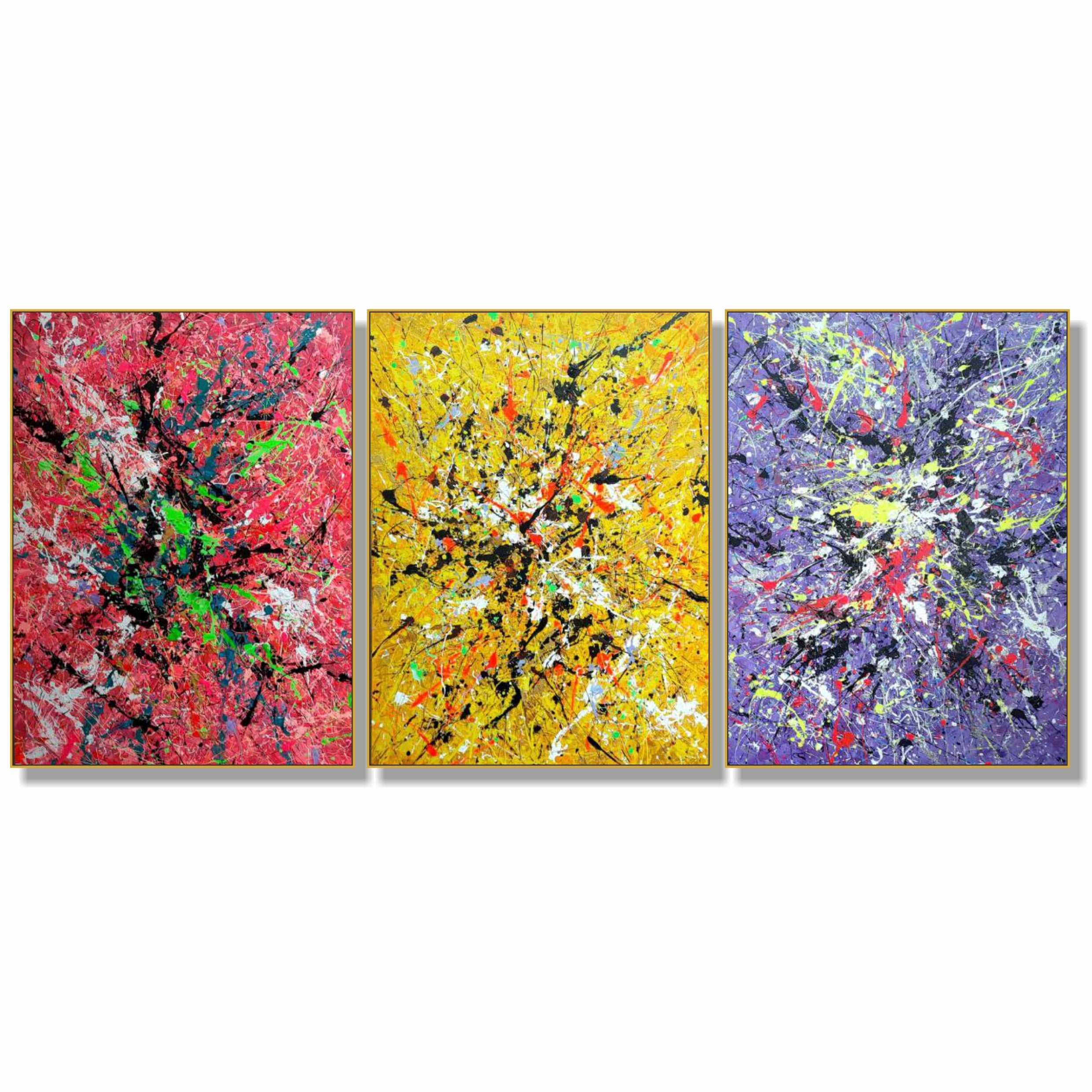 Abstract painting set of 3 TRIPLE SPLASH