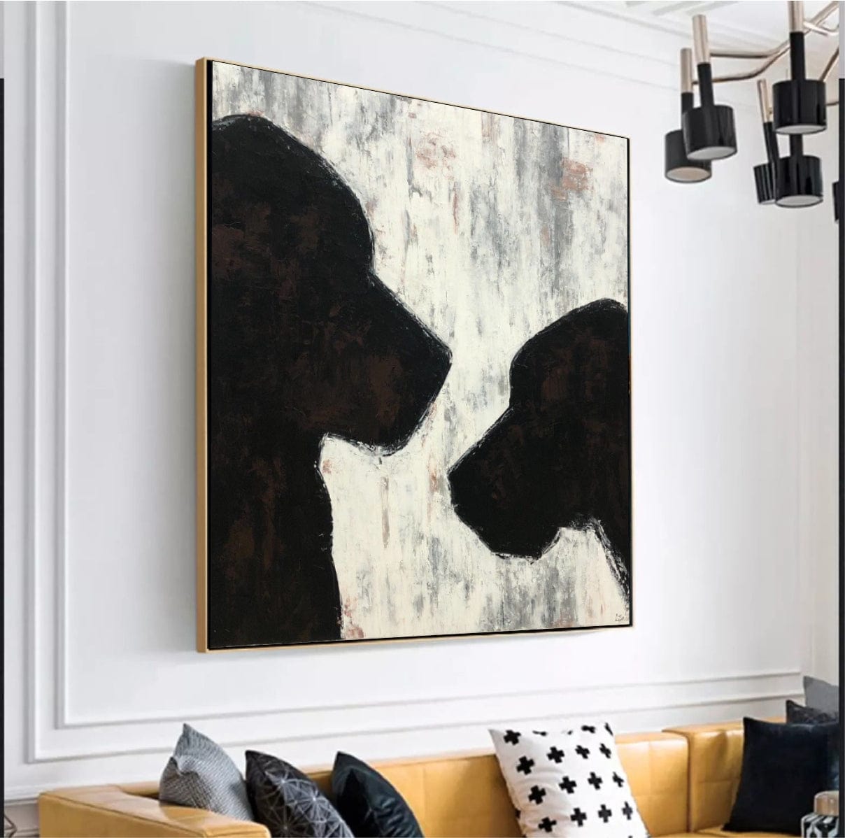 Abstract Couple of Dogs Acrylic Painting Original Animals Black and White  Wall Art Decor | LOVE DOG 50