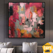Extra Large Abstract Red Paintings On Canvas Colorful Expressionist Art Textured Contemporary Hand Painted Art | AUTUMN MIRAGE 60"x60"
