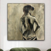 Original black-gold painting Female Naked back oil painting on canvas Woman silhouette Contemporary minimalist Nude art Nu painting | TOPLESS GIRL