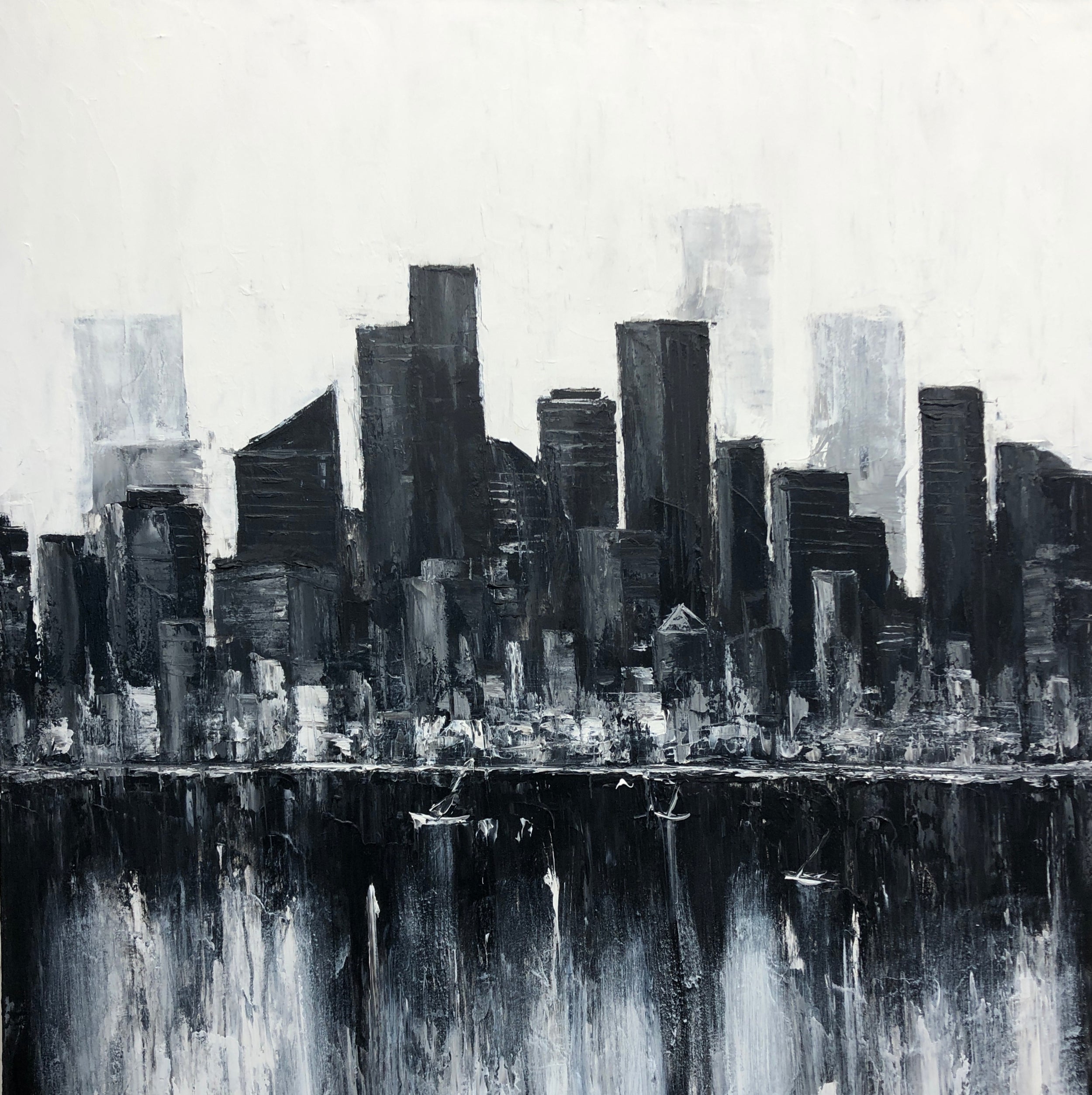 Acrylic City Landscape Painting Big Abstract Cityscape Painting Black And  White