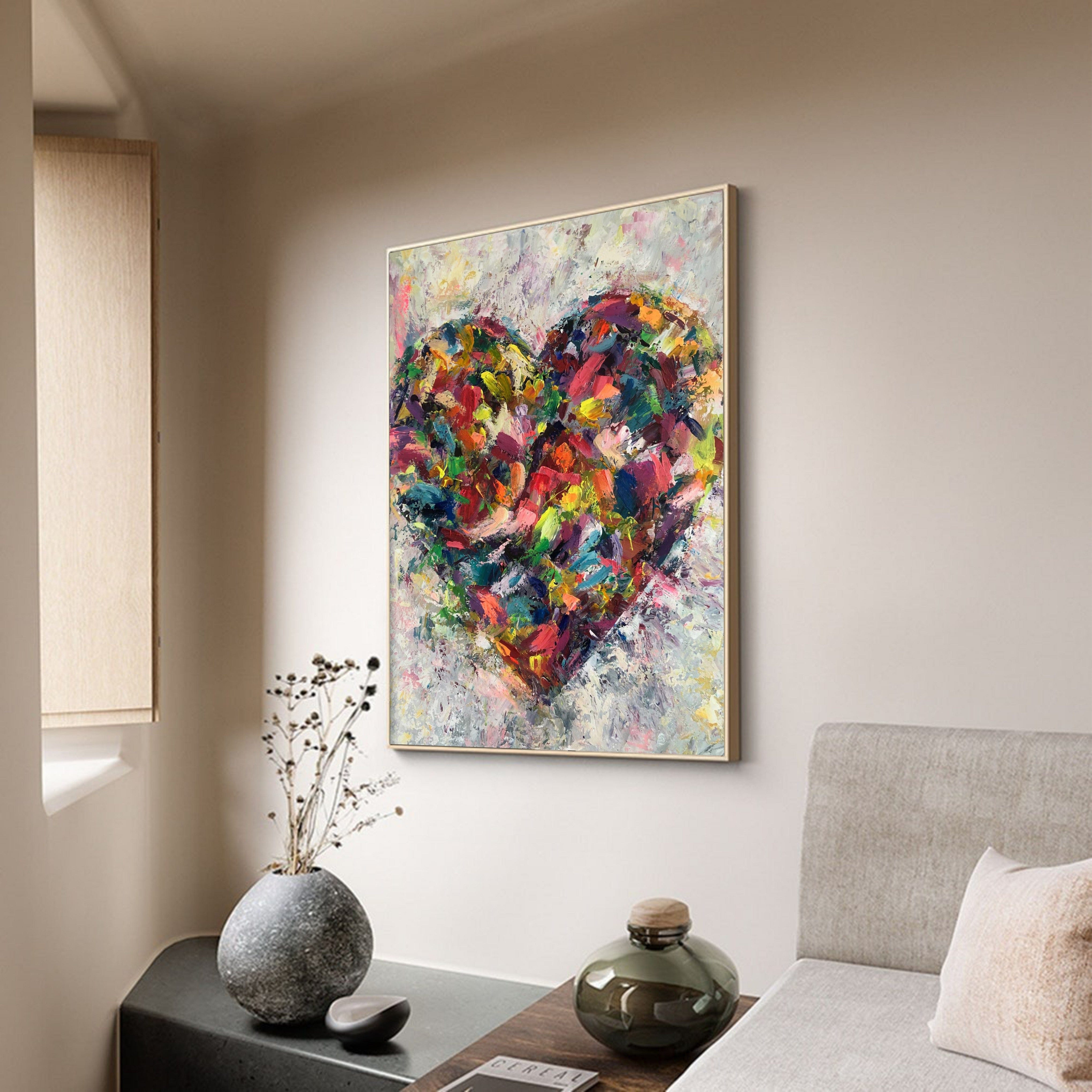 Large Abstract Paintings On Canvas Heart Painting Romantic Wall Art Colorful Wall Art Gift For Couple Modern Wall Art For Living Room Framed | LOVE EXPRESSION - Trend Gallery Art | Original Abstract Paintings