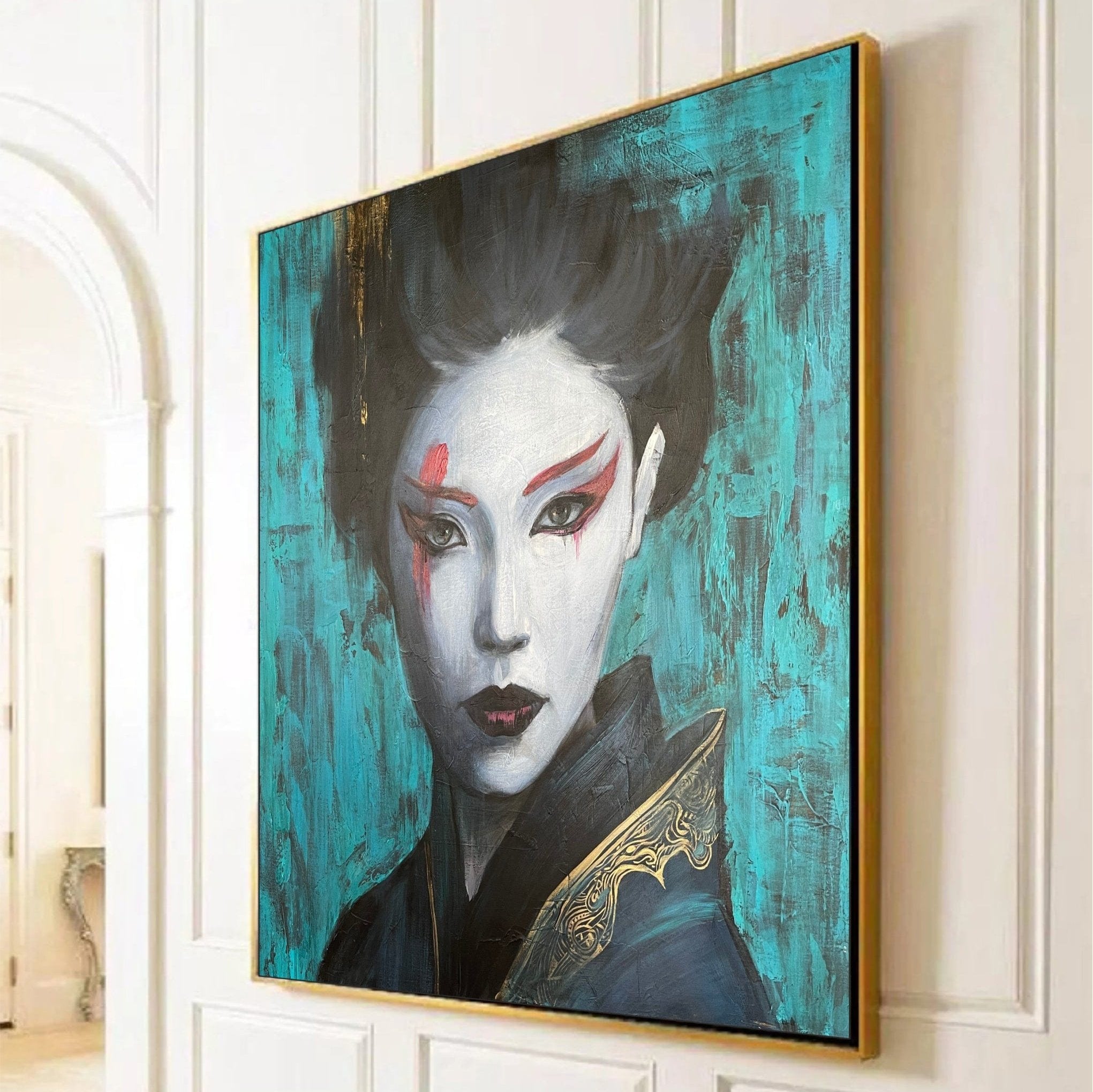 Abstract Chinese Woman Original Female Oil Painting on Green Geisha Wall Art Decor for Living Room | WU ZETIAN - Trend Gallery Art | Original Abstract Paintings