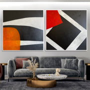 Abstract Tricolor Set of 2 Acrylic Paintings On Canvas Black and White and Red Artwork Decor for Home | OUTCRY AND OBJECTION
