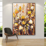 Abstract Gold Flowers Paintings On Canvas, Modern Representational Art, Colorful Flowers Romantic Painting, Textured Wall Hanging Decor | GOLDEN FLOWERS