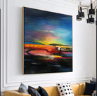 Original Colorful Abstract Sunset Paintings on Canvas Modern Heavy Textured Fine Art Contemporary Oil Painting | COLORFUL SUNSET 60"x60" - Trend Gallery Art | Original Abstract Paintings