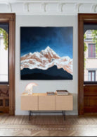 Abstract Landscape Paintings Mountains In Snow Paintings On Canvas Night Sky Wall Art Blue And White Palette Contemporary Art | STELLAR SUMMIT 47”x47" - Trend Gallery Art | Original Abstract Paintings