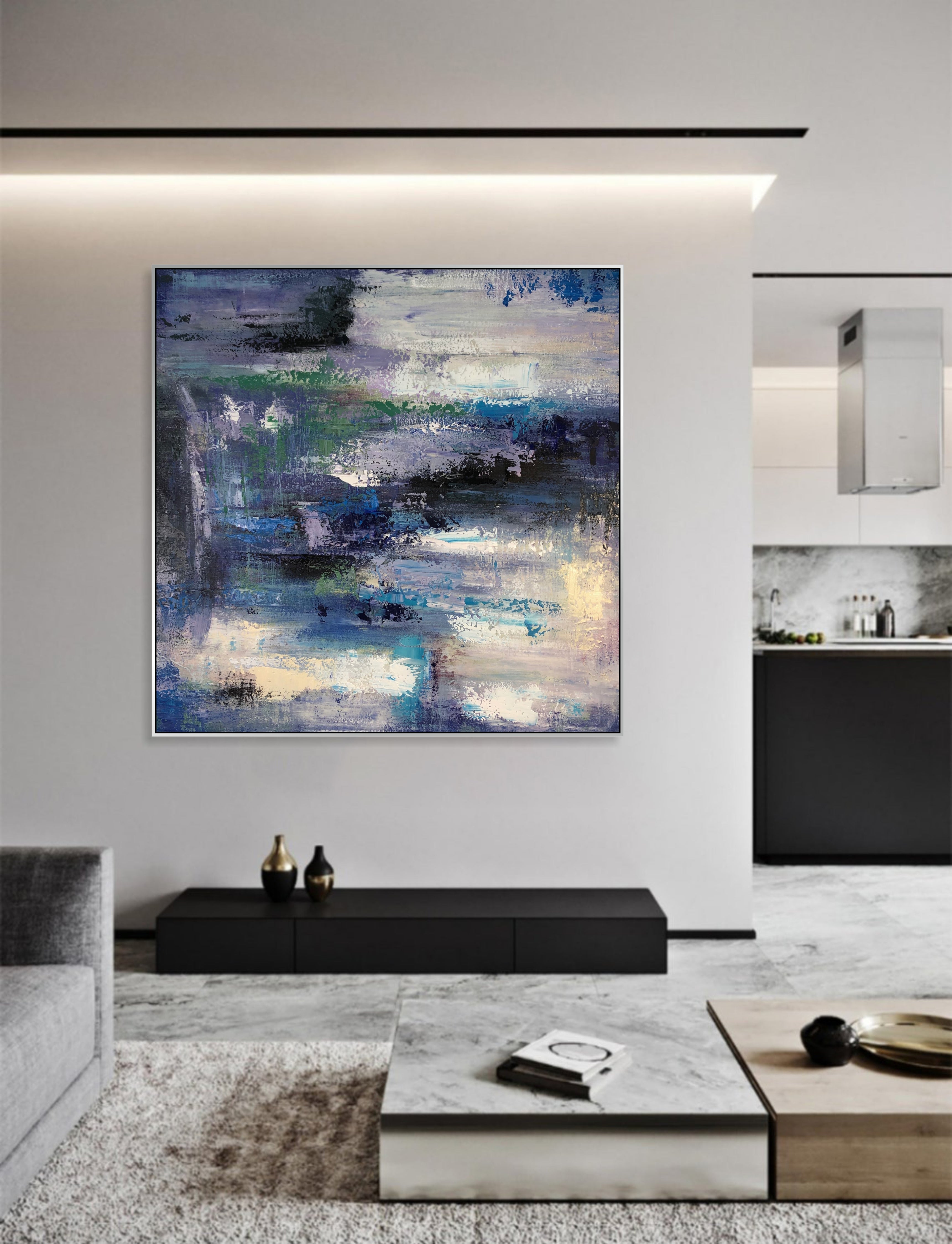 Acrylic Painting On Canvas Large Blue Wall Art Blue Painting Abstract  Modern Black Colors Wall Art Colorful Painting | URBAN CONCEPT 32x32