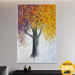 Autumn Tree Nature Wall Art Canvas Abstract Art Modern Pollock Style Frame Painting | GLEAMING AUTUMN WHIRL 60"x39.4"