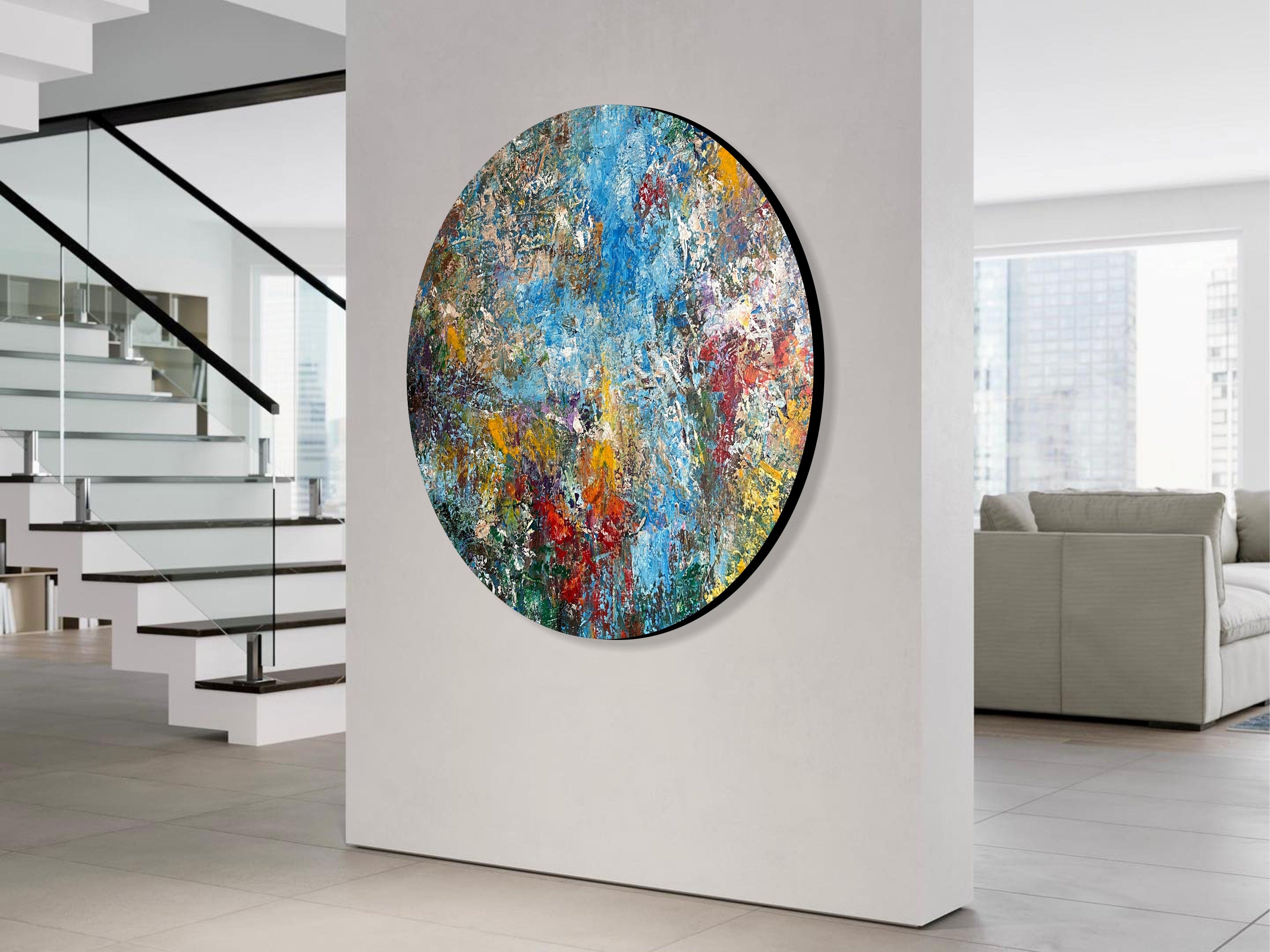 Abstract Colorful Round Painting On Canvas Acrylic Textured Wall Hangi