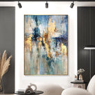 Abstract Oil Painting Canvas Gold Leaf Wall Art Blue Artwork Textured Oil Art Contemporary Wall Art Luxury Painting | SUN OVER THE RIVER - Trend Gallery Art | Original Abstract Paintings