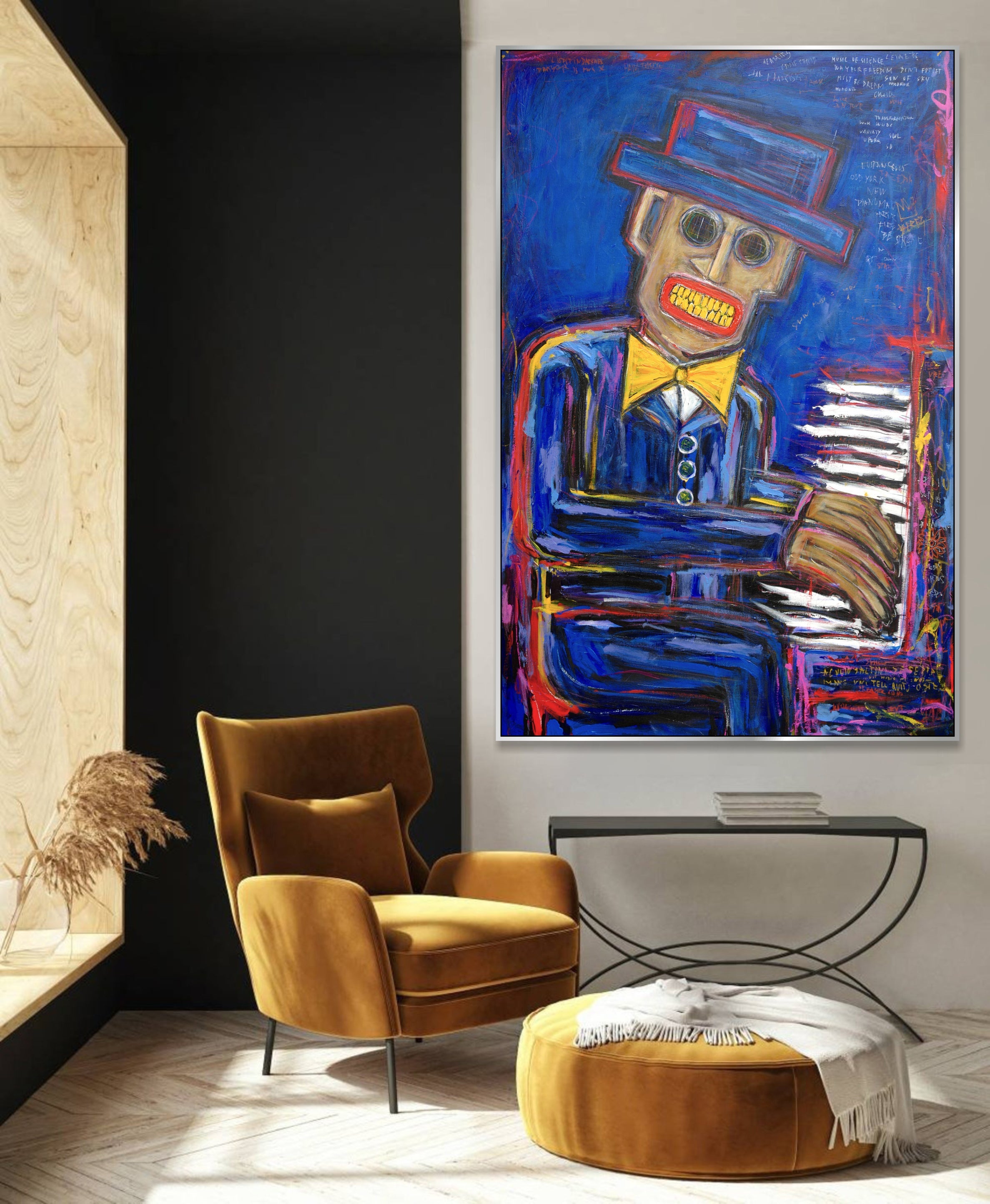 Figurative Art Abstract Paintings On Canvas Painting On The Piano Men Blue Wall Art Painting Modern Wall Art Neo-Expressionism Unique Painting | PIANO NOCTURNE 60"x40" - Trend Gallery Art | Original Abstract Paintings