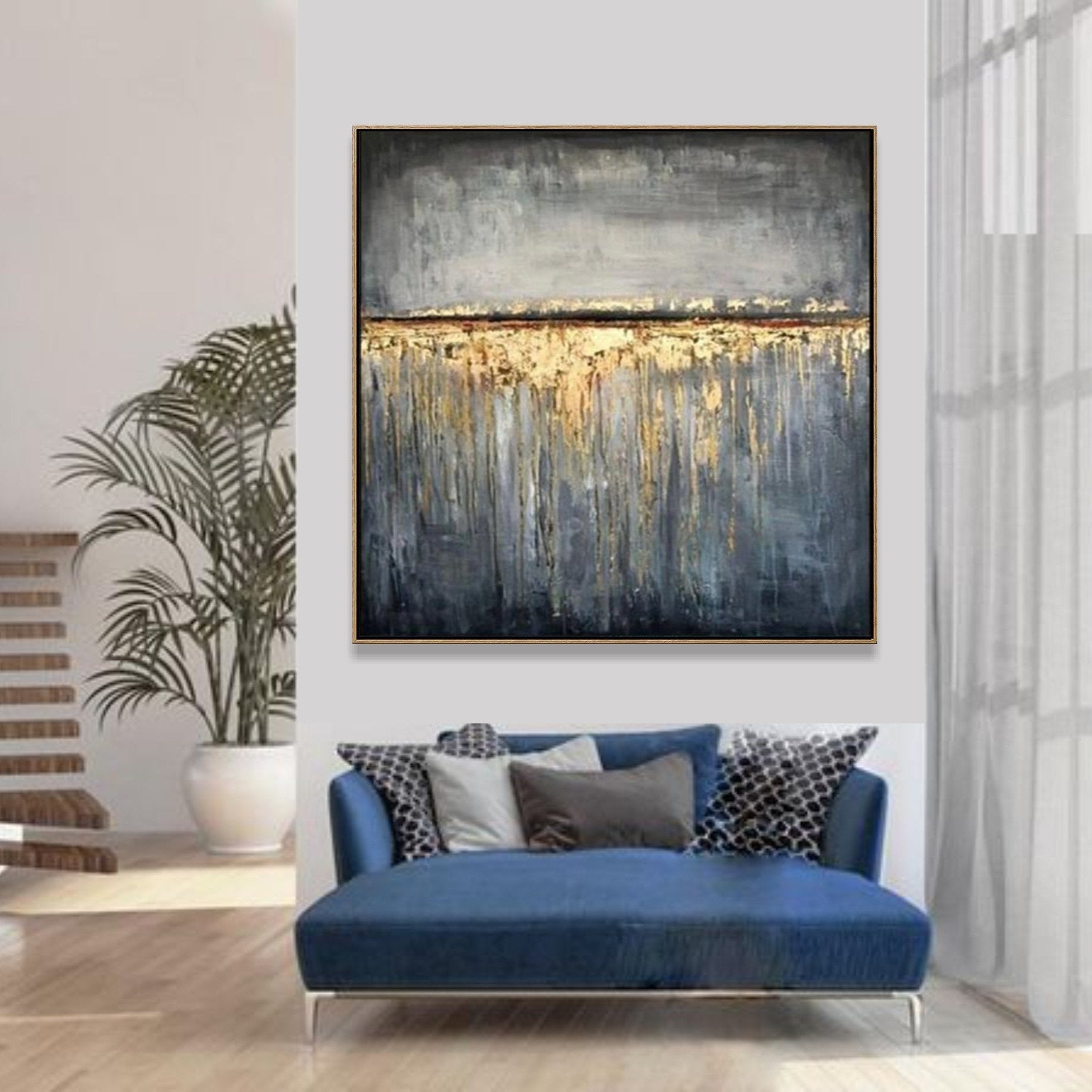 Large Original Abstract Oil Painting Modern Wall Art Contemporary Wall Decor | GOLD RAIN - Trend Gallery Art | Original Abstract Paintings