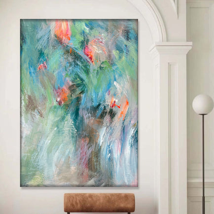 Large Abstract Green Paintings On Canvas, Original Colorful Painting, Turquoise Handmade Artwork, Modern Contemporary Wall Decor for Home | TURQUOISE SPLENDOR