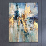 Abstract Oil Painting Canvas Gold Leaf Wall Art Blue Artwork Textured Oil Art Contemporary Wall Art Luxury Painting | SUN OVER THE RIVER