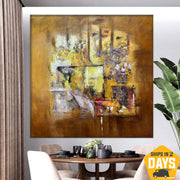 Original Gold Paintings On Canvas, Rich Textured Gold Leaf Art, Acrylic Oil Handmade Painting, Modern Wall Hanging Decor for Home | GOLDEN ELEGANCE 60"x60"