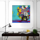 Abstract Flower Paintings on Canvas Acrylic Floral Art Expressionist Oil Painting Flowers Neo-Expressionism Art Handmade Painting for Home Decor | FLOWERS IN A VASE 19.7"x19.7" - Trend Gallery Art | Original Abstract Paintings