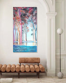 Abstract Fantasy Forest Painting Pastel Colors Water Reflection Ethereal Trees Art Enchanted Wall Art Modern Acrylic Luxury Art | MYSTIC FOREST 51"x31.5" - Trend Gallery Art | Original Abstract Paintings