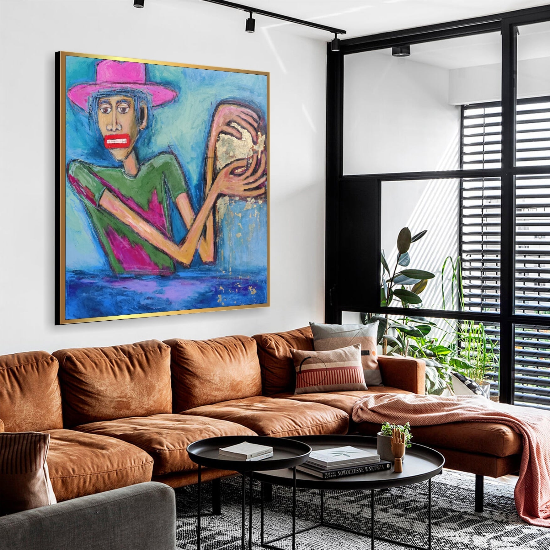 Vibrant Abstract Portrait Art Expressionist Paintings On Canvas Bold Colors Figurative Man Painting Expressive Neo-Expressionism Art Wall Decor | QUIETUDE OF THOUGHTS 46"x46" - Trend Gallery Art | Original Abstract Paintings