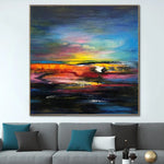 Colorful Abstract Sunset Painting in Deep Blue, Yellow and Red | COLORFUL SUNSET