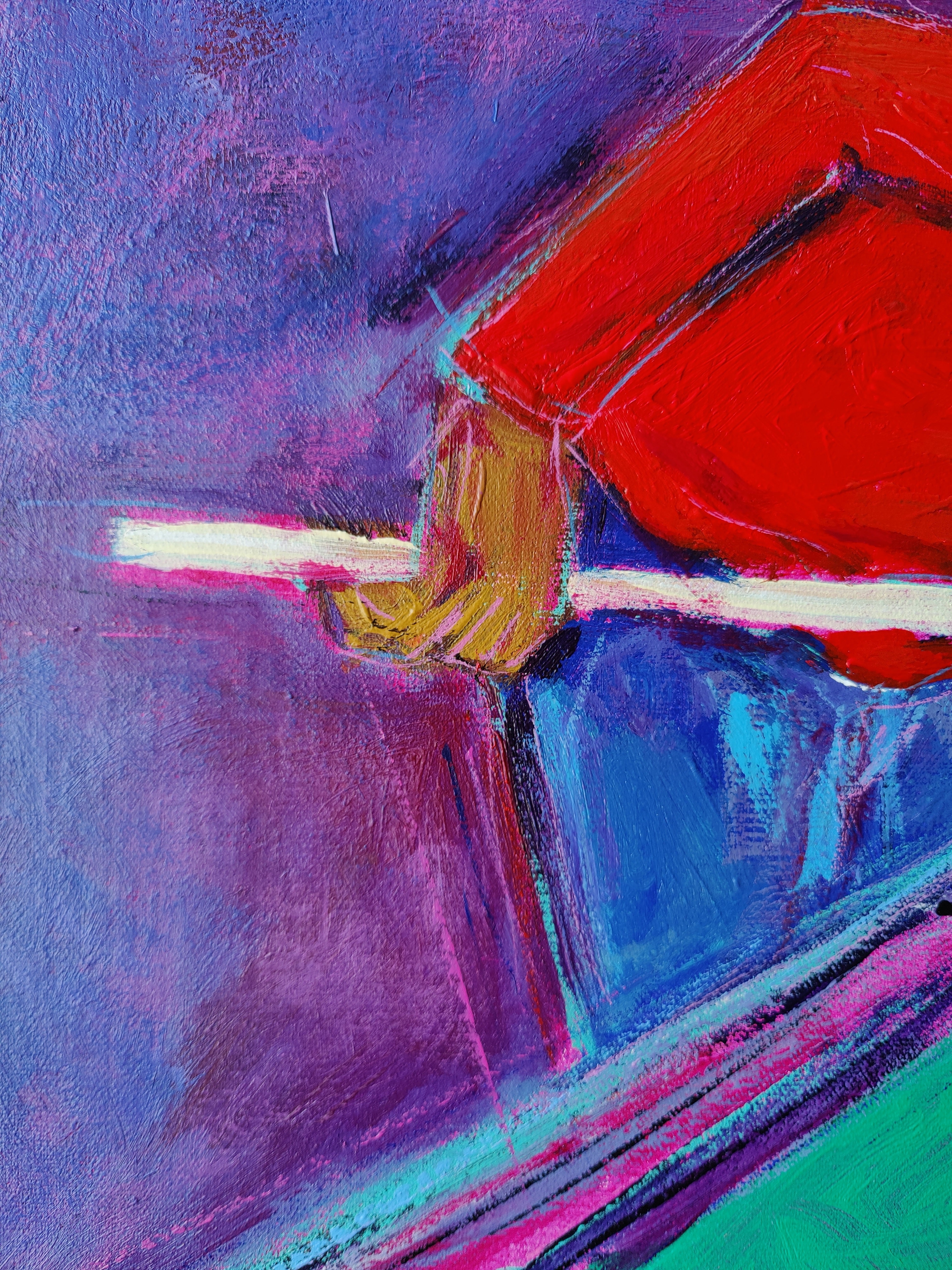 Abstract Figurative Billiards Player Painting On Canvas Vibrant Contemporary Sports Neo-Expressionism Art Original Handmade Painting for Wall Decor | THE POOL PLAYER 39.4"x27.5" - Trend Gallery Art | Original Abstract Paintings