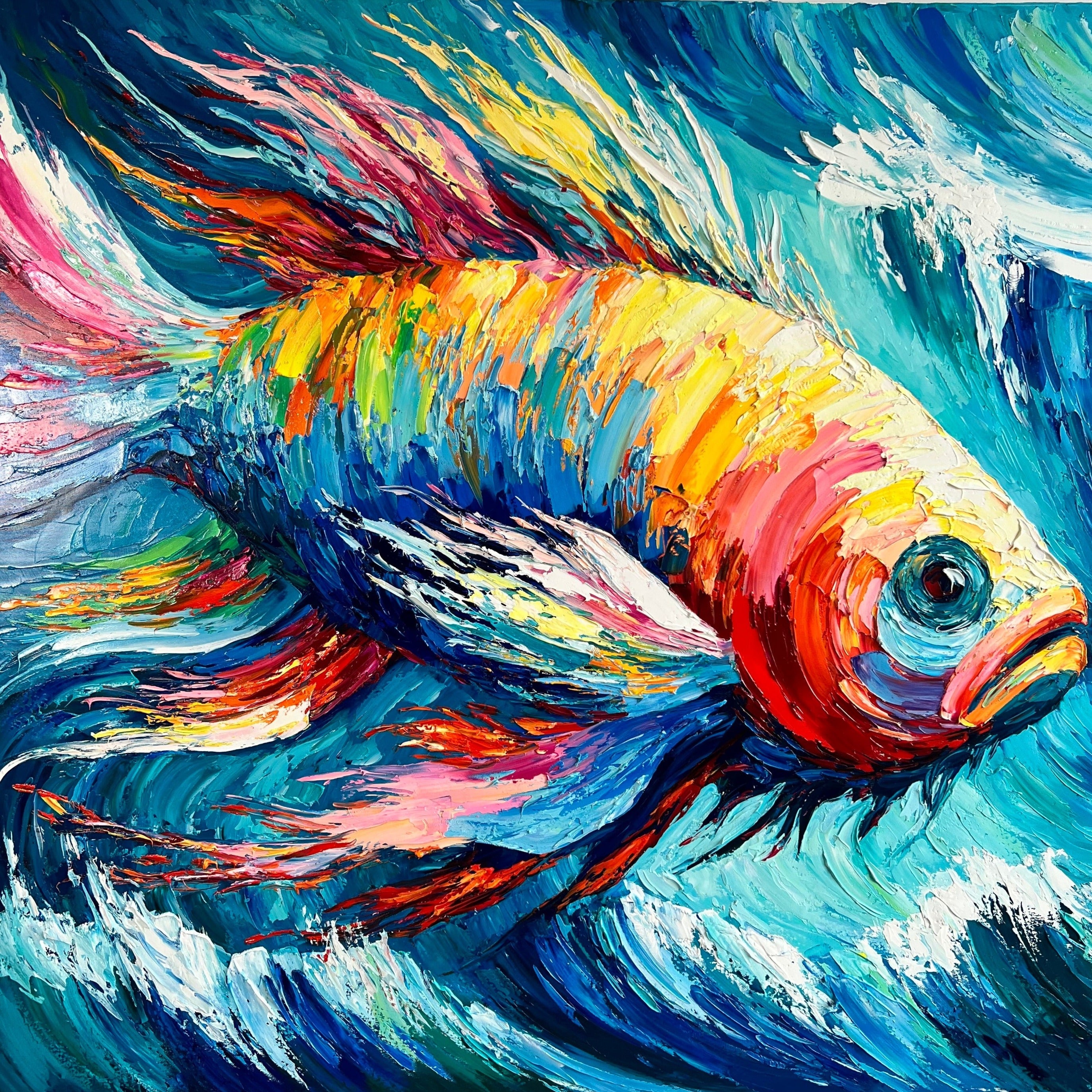 Colorful Fish Large Acrylic Abstract Painting Texture Wall Art Modern  Paintings On Canvas Frame Painting Contemporary Art Acrylic