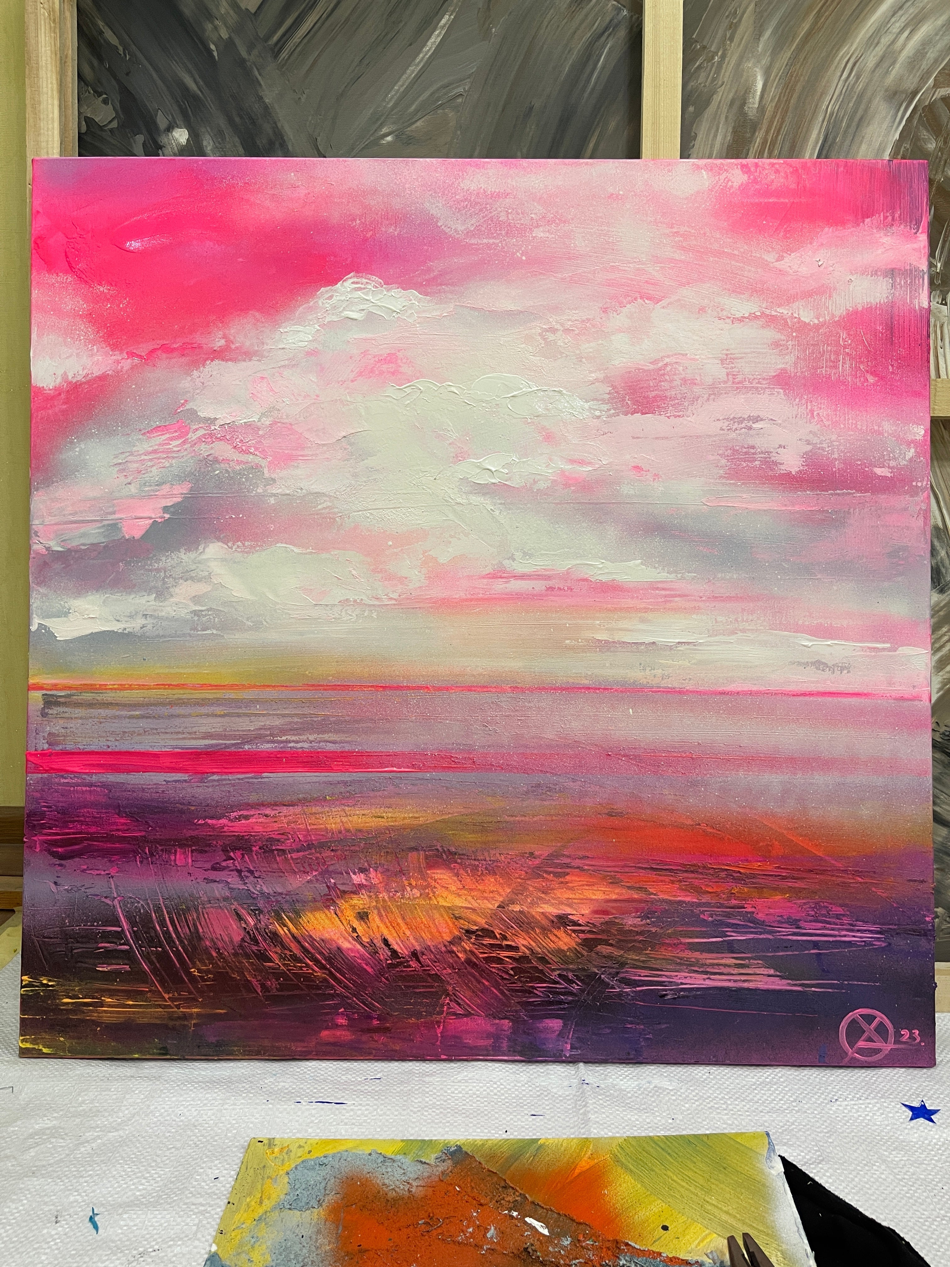 pink sunset acrylic painting