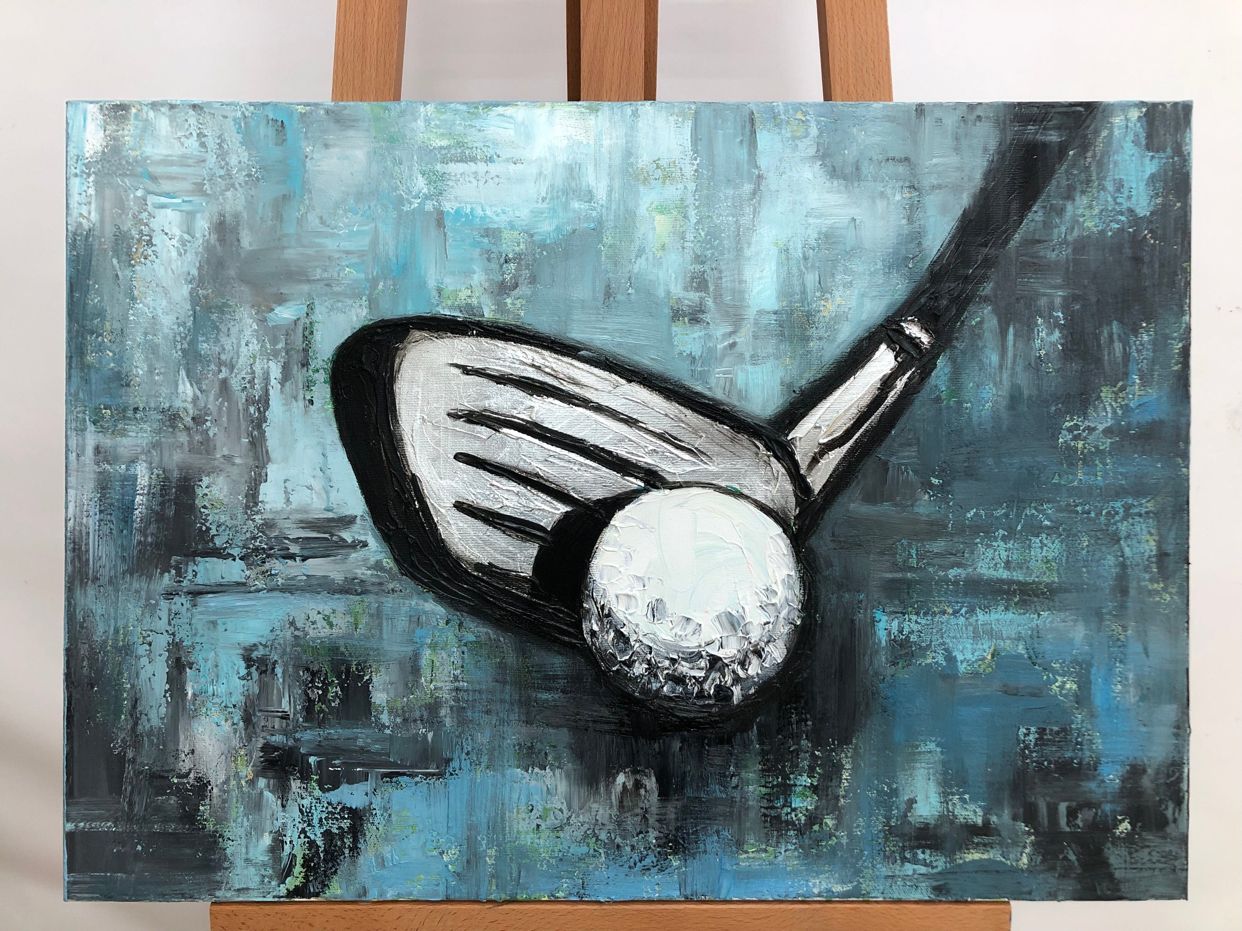 Original Golf Club and Ball Acrylic Painting Abstract Sport Gift Wall Art for Living Room Decor | GOLF CLUB - Trend Gallery Art | Original Abstract Paintings