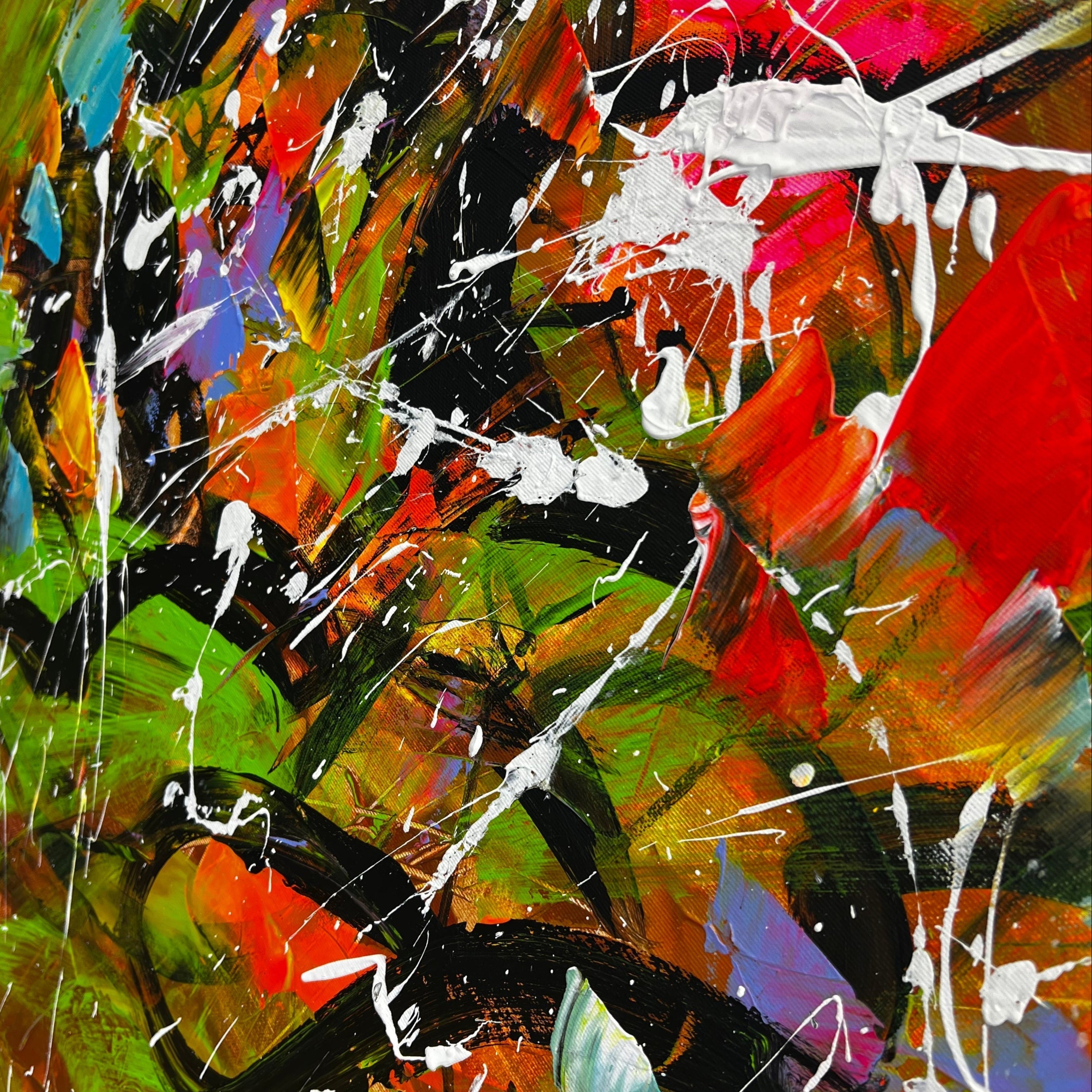 Huge Green & Orange Abstract Painting – Modern Textured Vibrant