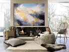 Abstract Landscape Art in Gold, Grey, and Blue | AUTUMN MEMORY - Trend Gallery Art | Original Abstract Paintings