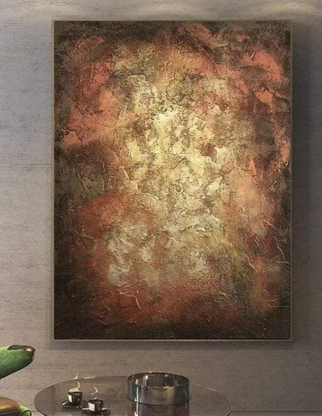 Oversized Wall Art Gold Painting Frame Wall Art Bronze Brown Canvas Original Artwork | GATEWAY 35"x27" - Trend Gallery Art | Original Abstract Paintings