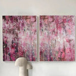 Abstract Colorful Set Of 2 Custom Oil Paintings On Canvas Modern Pink Wall Art Decor for Home | PINK NOISE