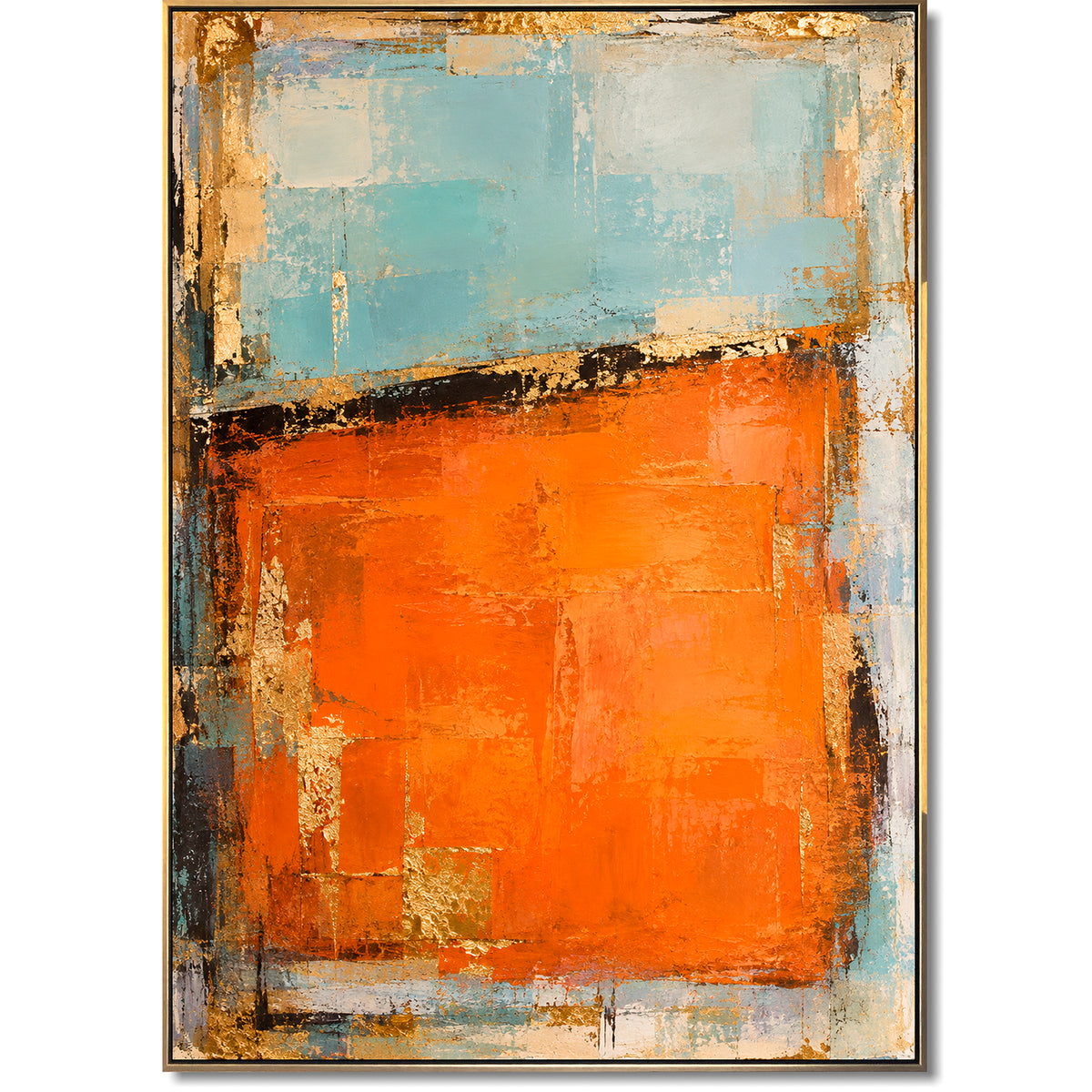 URBAN AUTUMN – Orange Gold Aqua Blue Textured Abstract Painting, Hand-Painted Original