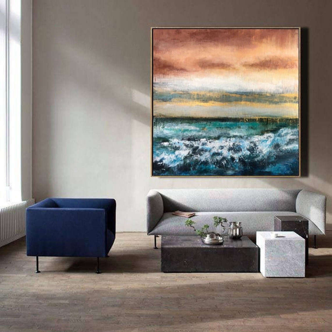 Large Ocean Painting Original Sea Painting Abstract Waves Painting Colorful Landscape Painting | BREATHING OF THE SEA - Trend Gallery Art | Original Abstract Paintings