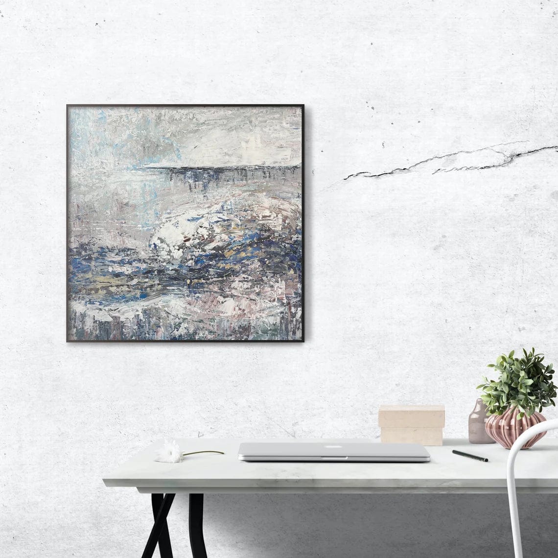 Abstract Oil Painting On Canvas,  Abstract Decor,  Minimalist Abstract Oil Painting,  Original Home Decor,  Wall Art Large Landscape | BRASS EVENING 21.6"x21.6" - Trend Gallery Art | Original Abstract Paintings