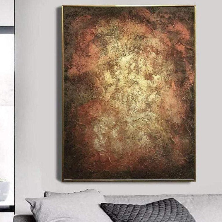 Oversized Wall Art Gold Painting Frame Wall Art Bronze Brown Canvas Original Artwork | GATEWAY 35"x27" - Trend Gallery Art | Original Abstract Paintings