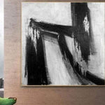 Artworks on Canvas Large Oversized Painting Wall Art Franz Kline style Art Black and White For Modern Home Painting Silver Wall Art | HIEROGLYPH