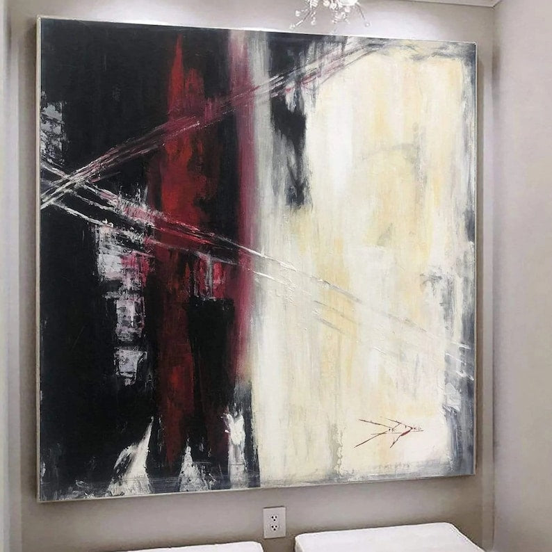 Large Abstract Art White Paintings On Canvas Black Wall Art Texture Painting Original Artwork Modern Wall Decor | WANDERING DREAMS 32"x32" - Trend Gallery Art | Original Abstract Paintings