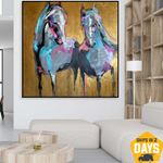 Couple Of Horses Painting On Canvas Abstract Animal Painting Modern Paintings Acrylic Texture Painting Unique Wall Art Home Decor | COUPLE OF HORSES 40“x40"