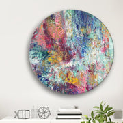 Original Round Oil Painting Abstract Colorful Wall Art Textured Artwork Decor for Living Room | RAINBOW NOISE