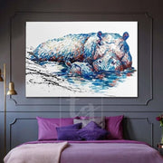Large Hippopotamus Abstract Painting Original Hippopotamus Artwork | FIRST STEPS