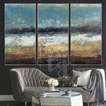 لوحة زيتية كبيرة بنية اللون لوحة تجريدية زرقاء لوحة فنية جدارية | POURING RAIN