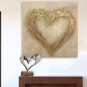 Original Gold Leaf Painting Heart Painting Gold Heart Valentines Day Gift Palette Knife Art Wedding Gift Romantic Wall Art | HUGE LOVE
