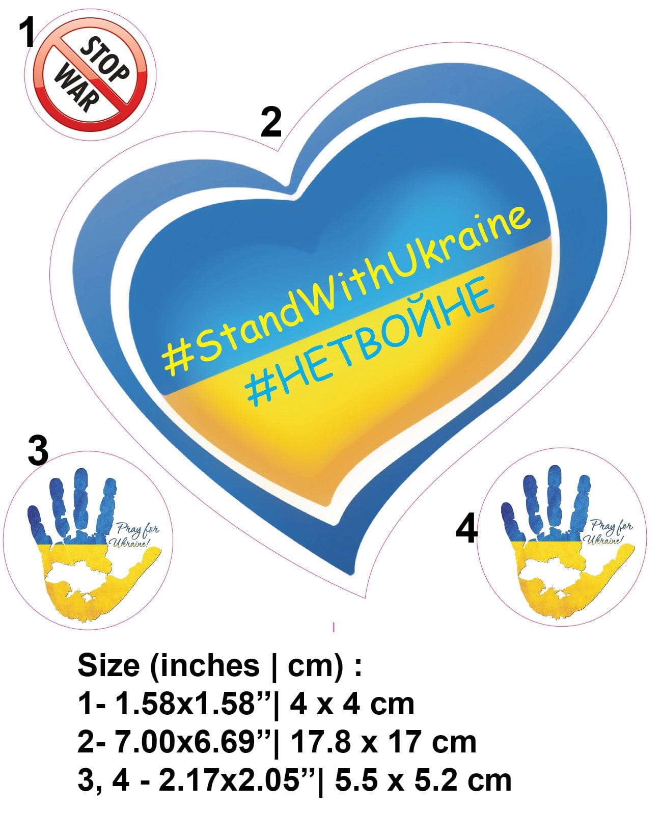 Set of 4 Ukraine Stickers Pray for Ukraine Stop War Flag Stand with Uk