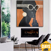 Abstract Woman With Glasses Acrylic Painting Original Female Artwork Wall Art for Bedroom | FASHION GIRL 46"x46"