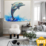Original Dolphin Acrylic Painting Textured Wall Art Impasto Style Artwork for Home Decor | DOLPHIN FLIPPER 40"x50"