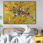 Original Colorful Paintings On Canvas Abstract Yellow Wall Art Textured Artwork for Living Room Decor | YELLOW SPLASH 39.4"x54"